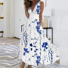 Romy - Blumen-Kleid - Ärmellos in Blau