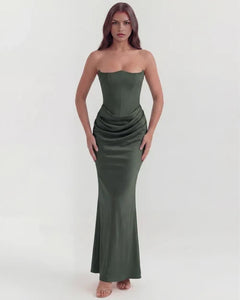 Jana | Damen Figurbetontes Satin Korsett Abendkleid in Grün