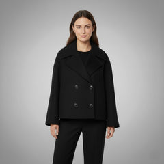 Johanna | Damen Eleganter Knöpfen Kurzer Mantel in Schwarz
