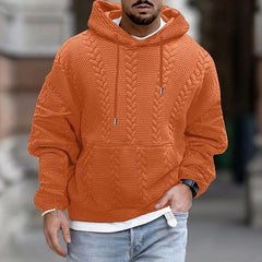 Men's Casual Printed Kangaroo Pocket Long Sleeve Hoodie in Orange