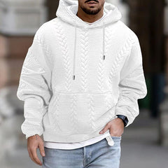 Men's Casual Printed Kangaroo Pocket Long Sleeve Hoodie in White