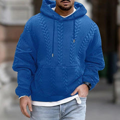 Men's Casual Printed Kangaroo Pocket Long Sleeve Hoodie in Blue