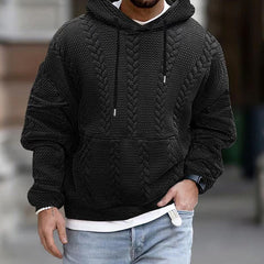 Men's Casual Printed Kangaroo Pocket Long Sleeve Hoodie in Black