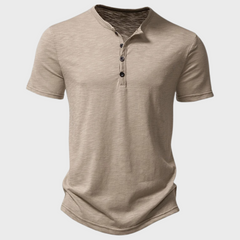 Jumas | Herren lässiges Henley Kurzarm Freizeitshirt in Khaki