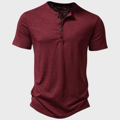 Jumas | Herren lässiges Henley Kurzarm Freizeitshirt in Weinrot