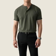 Kjell | Herren Henley Shirt Minimalistisch Sommer in Grün