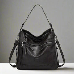 Klassische Retro-Ledertasche für Frauen - Vanessa in Schwarz