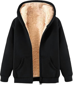 Kuscheliger Fleece-Kapuzenpullover für Frauen - Tamara in Schwarz