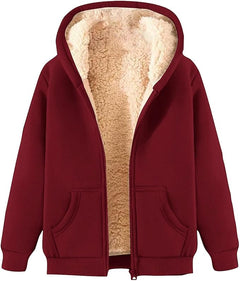 Kuscheliger Fleece-Kapuzenpullover für Frauen - Tamara in Weinrot