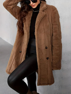 Kuscheliger Winter-Teddy-Mantel für Frauen - Philina in Kaffee