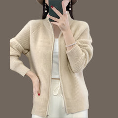Lässige Strickjacke mit Reißverschluss für Frauen-Yasmina in Beige