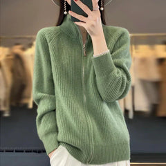 Lässige Strickjacke mit Reißverschluss für Frauen-Yasmina in Grün