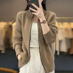 Lässige Strickjacke mit Reißverschluss für Frauen - Teona in Kamel
