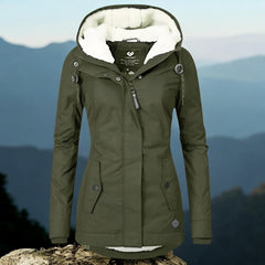 Lässige Winterjacke mit Kapuze für Frauen - Henriette in Armeegrün