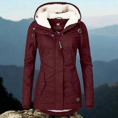 Lässige Winterjacke mit Kapuze für Frauen - Henriette in Rot