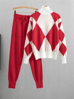 Lässiges Set aus Pullover und Hose für Frauen - Evelina in Rot