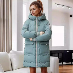 Lange warme Winterjacke mit Kapuze - Heike in Grün