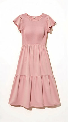 Leni – Smocked-Summer-Midi-Kleid – Plissee in Rosa
