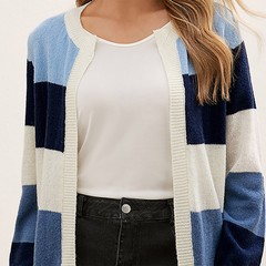 Luxe Elegante Strickjacke - Madeleine in Blau Weiß