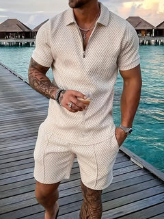 Luxuriöses Herren-Sommer-Shirt und Shorts-Set  - Ehrenfried in Beige