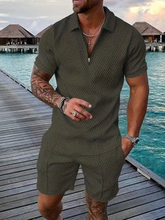 Luxuriöses Herren-Sommer-Shirt und Shorts-Set  - Ehrenfried in Grün
