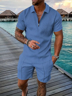 Luxuriöses Herren-Sommer-Shirt und Shorts-Set  - Ehrenfried in Hellblau