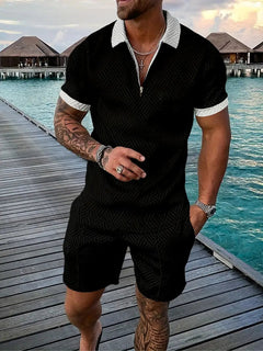 Luxuriöses Herren-Sommer-Shirt und Shorts-Set  - Ehrenfried in Schwarz-Weiß