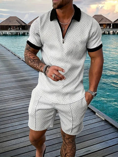 Luxuriöses Herren-Sommer-Shirt und Shorts-Set  - Ehrenfried in Weiß/Schwarz