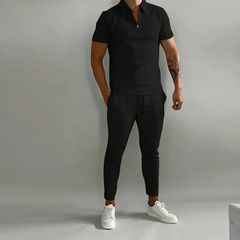 Lysander | Herren Trainingsanzug Polo Set in Schwarz