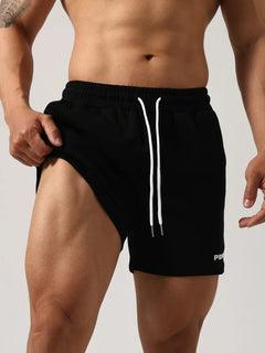 Herren Baumwolle Stretch Fitness Gym Shorts in Schwarz