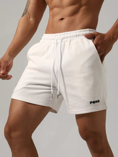 Herren Baumwolle Stretch Fitness Gym Shorts in Elfenbein