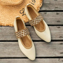 Marlena | Damen Mary Jane Karomuster Ballerinas in Beige