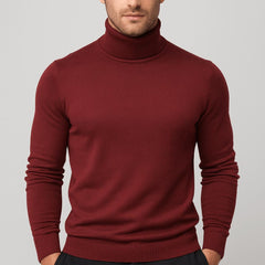 Matthias | Herren Klassischer Langärmliger Rollkragenpullover in Bordeaux