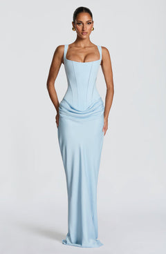 Mia | Damen Formelles Drapiertes Maxi Abendkleid in Blau
