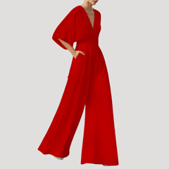 Mirka | Damen Jumpsuit Weites Bein V-Ausschnitt in Rot