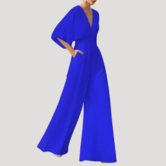 Mirka | Damen Jumpsuit Weites Bein V-Ausschnitt in Königsblau