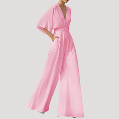 Mirka | Damen Jumpsuit Weites Bein V-Ausschnitt in Rosa