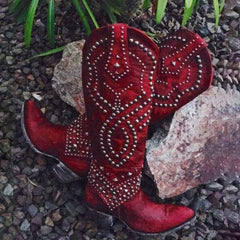 Modische hohe Damenstiefel - Seva in Weinrot