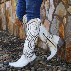 Modische hohe Damenstiefel - Seva in Weiß