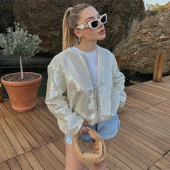 Modische Jacke mit Pailletten für Frauen - Melitta in Beige