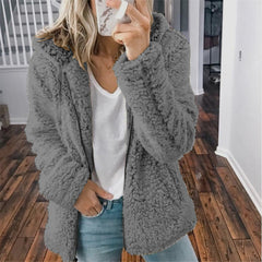 Modische Plüschjacke für Frauen - Serafina in Dunkelgrau