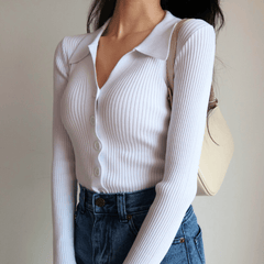 Marisse Ribbed Top in Ivory White