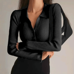 Marisse Ribbed Top in Midnight Black
