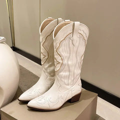 Cowboystiefel im Western-Stil für Damen | Wadenlang in Beige