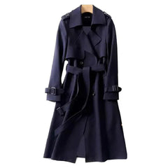 Damen Klassischer Trenchcoat | Lang Elegant in Dunkelblau