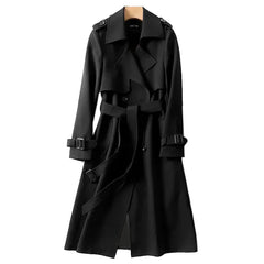 Damen Klassischer Trenchcoat | Lang Elegant in Schwarz