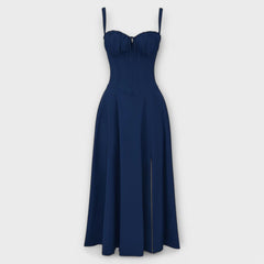 Paula | Exklusives Midi-Kleid mit Korsett in Dunkelblau