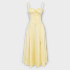 Paula | Exklusives Midi-Kleid mit Korsett in Hellgelb