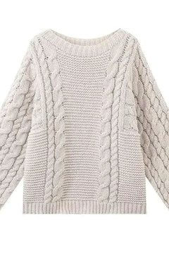 ELISE – Oversize Zopf‑Strickpullover für Damen in Weiß