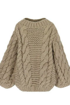 ELISE – Oversize Zopf‑Strickpullover für Damen in Beige